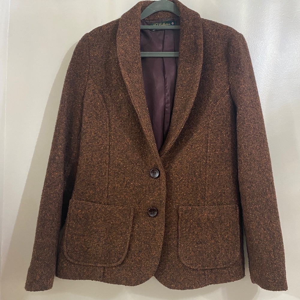 Zara Tweed Blazer Coat Brown Size L